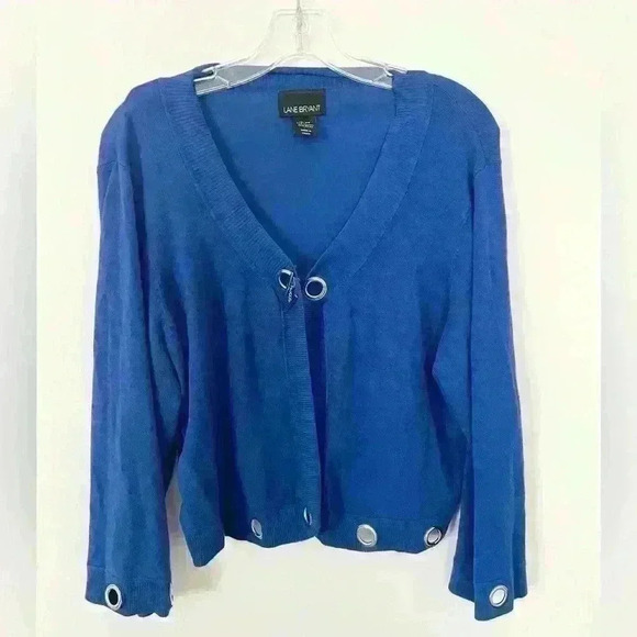 Lane Bryant Sz 18/20 2XL Women Cardigan Sweater Blue Silver Toggles Scoop Neck - Picture 2 of 5